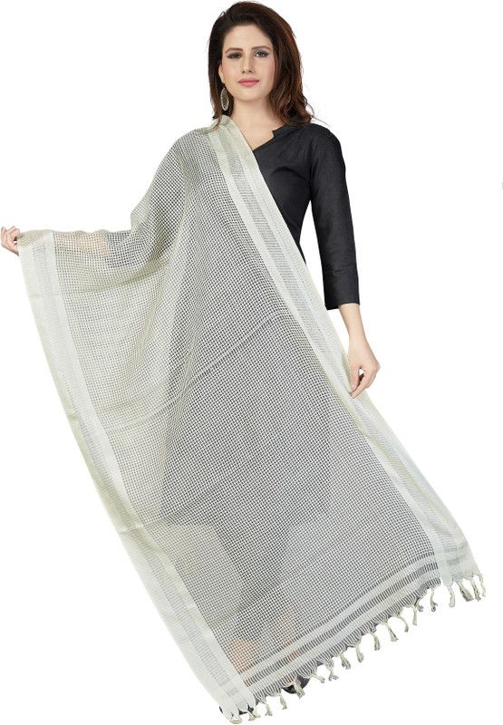 Art Silk Checkered White Women Dupatta