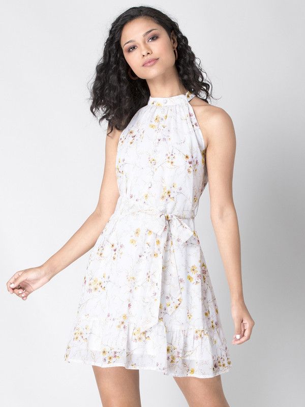 Women Shift White, Yellow Dress