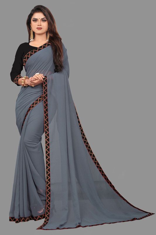 Daily Wear Georgette, Art Silk Saree  (Grey)