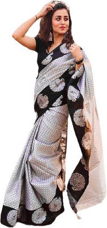 Woven Daily Wear Jacquard Saree  (Grey)