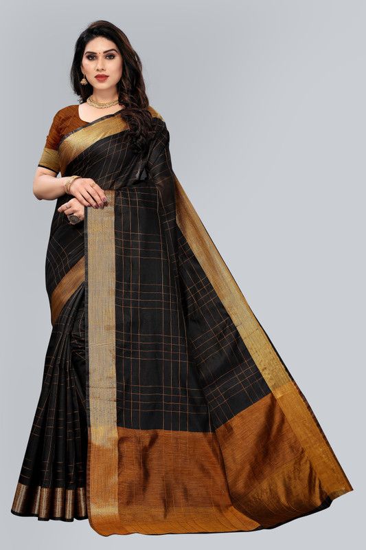Printed Bandhani Silk Blend Saree  (Black)