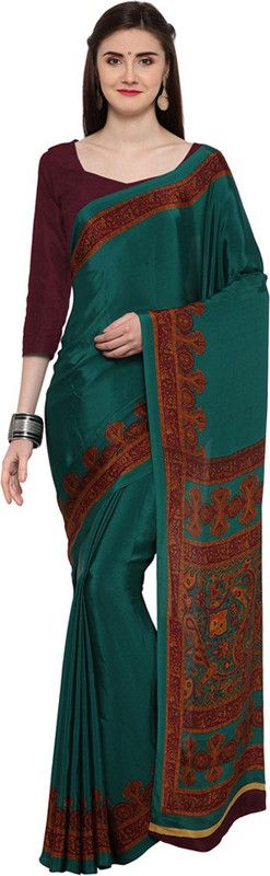 Printed Bollywood Crepe Saree  (Green, Brown)
