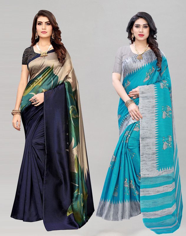 Self Design Banarasi Silk Blend Saree  (Pack of 2, Multicolor)