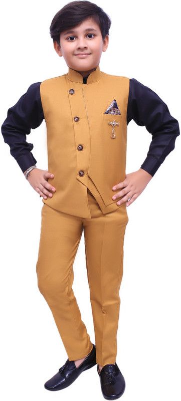 HEROBOTIC Boys Party(Festive) Shirt Trouser  (Yellow)