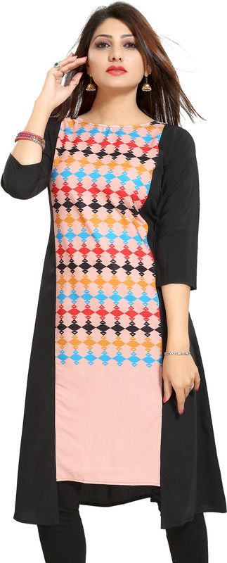Women Block Print Cotton Blend Trail Cut Kurta  (Multicolor)