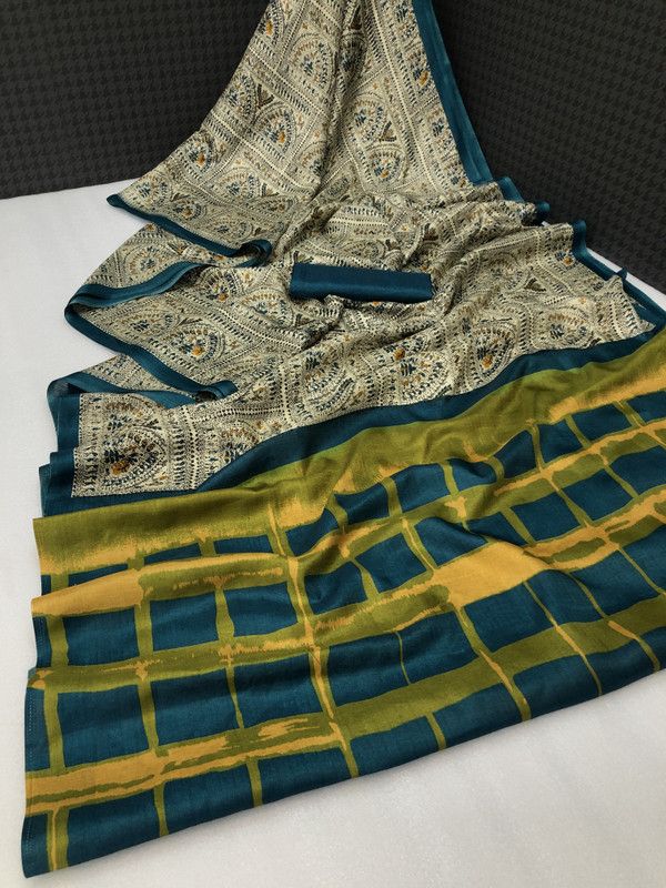 Kalamkari Cotton Blend Saree  (Multicolor)