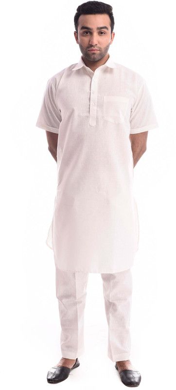Men Solid Cotton Blend Pathani Kurta  (Gold)