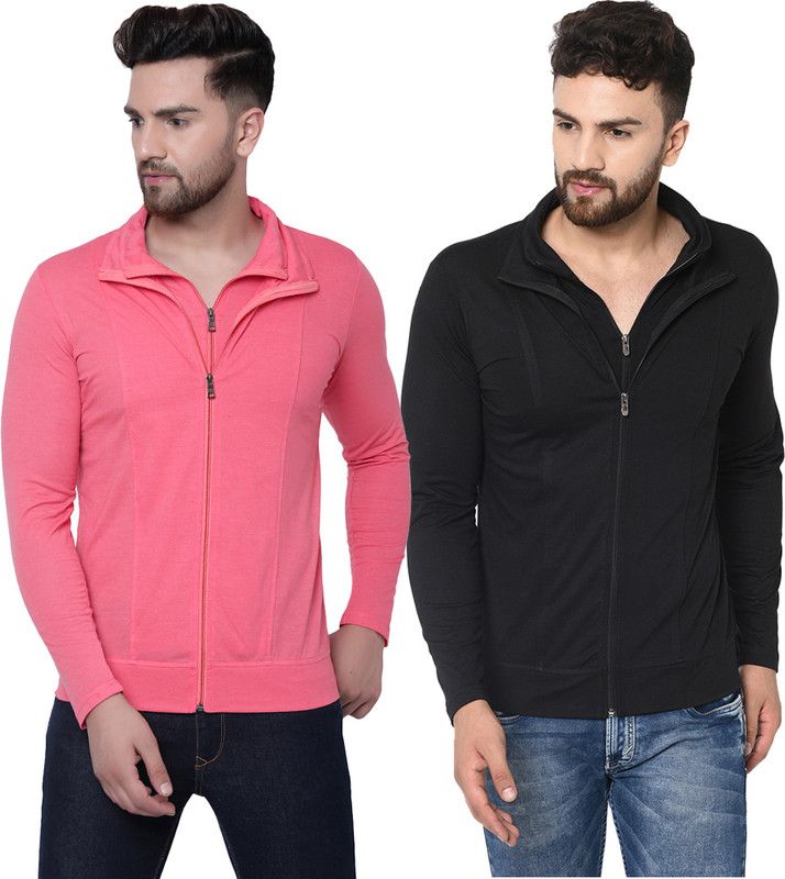Solid Men Pink, Black T-Shirt  (Pack of 2)