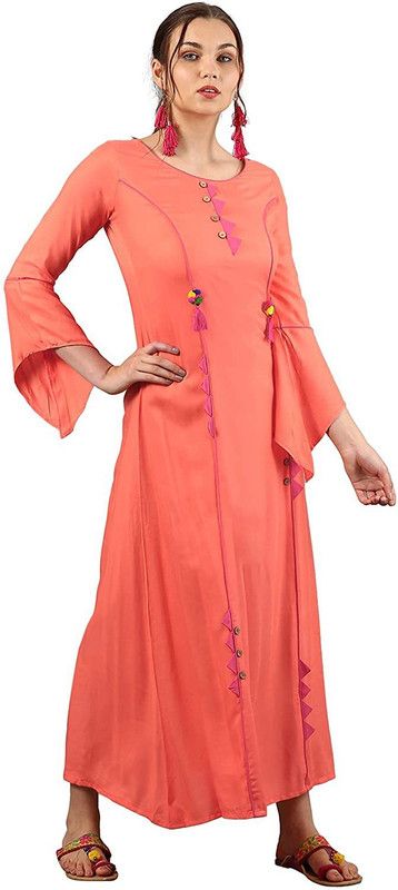 Solid Rayon Blend Semi Stitched Straight Gown  (Orange)