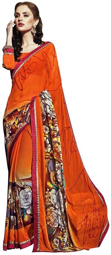 Printed Bollywood Georgette Saree  (Orange)