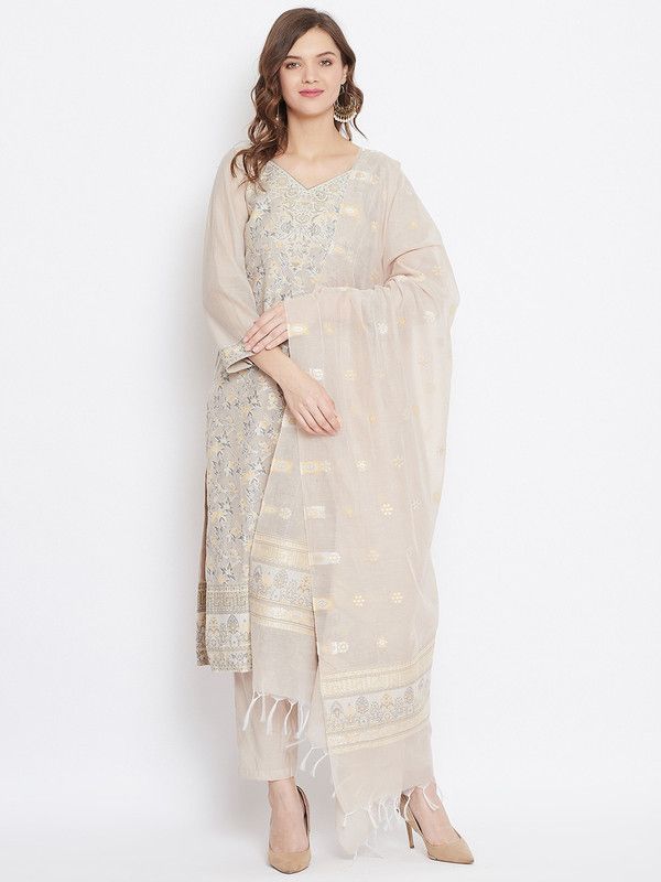 Unstitched Cotton Blend Suit Fabric Self Design