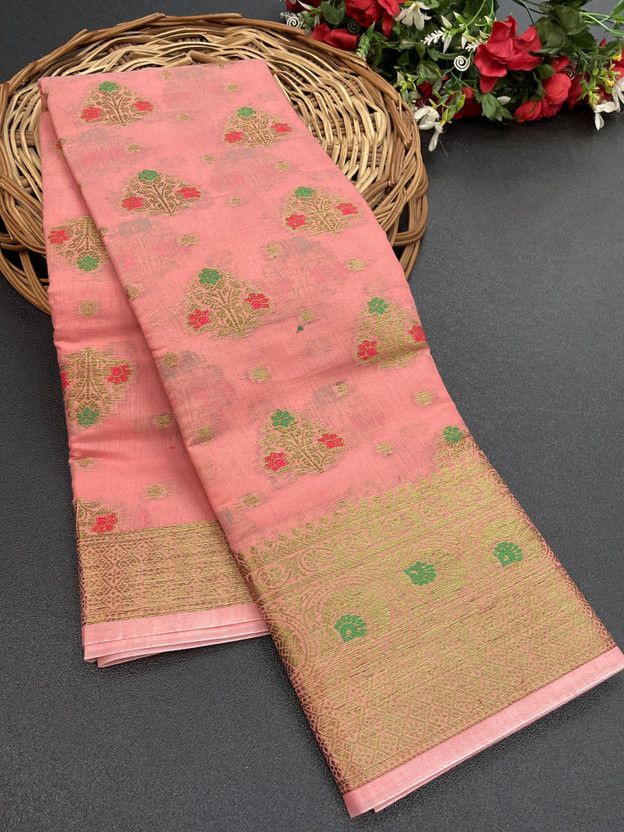 Self Design Bollywood Cotton Blend Saree  (Pink)