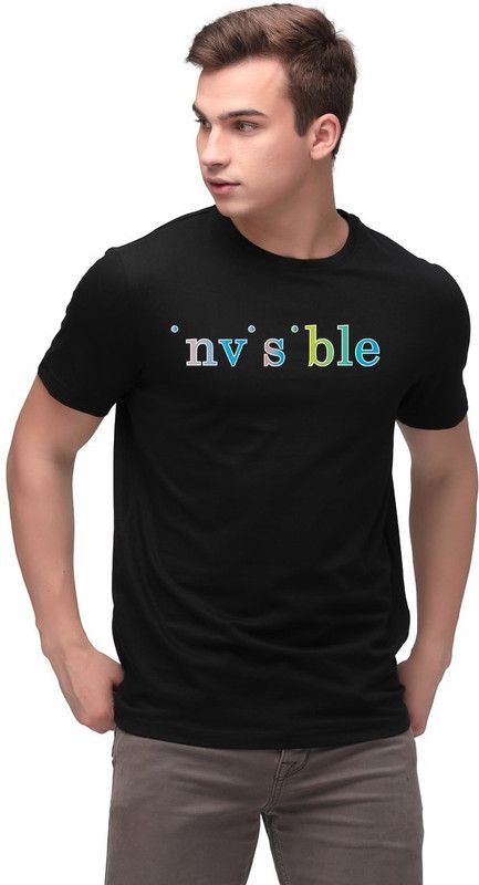 INVISIBLE Men's Black Cotton Thirt Round Neck Men Typography Round Neck Pure Cotton Black T-Shirt