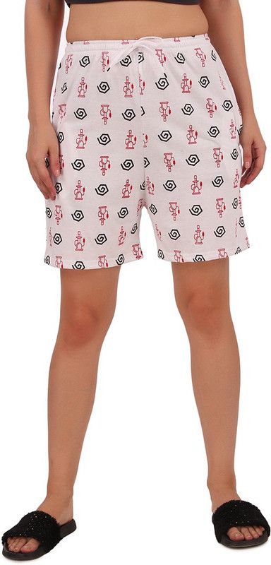Printed Women Reversible White Regular Shorts