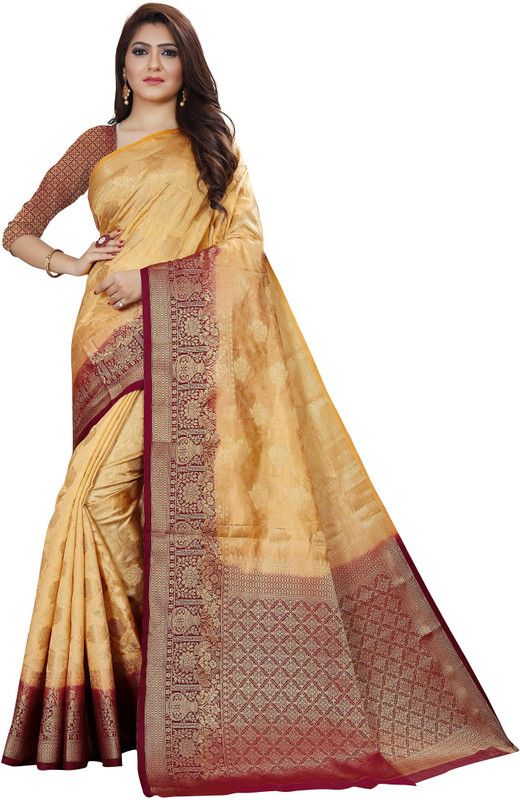 Embellished Kanjivaram Art Silk Saree  (Multicolor)