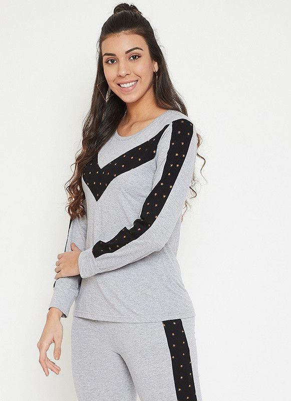 Casual Regular Sleeves Color Block Women Grey Top