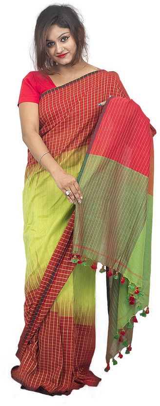 Striped Tant Cotton Blend Saree  (Multicolor)