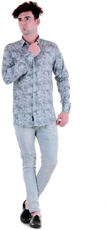 Men Slim Fit Floral Print Button Down Collar Casual Shirt