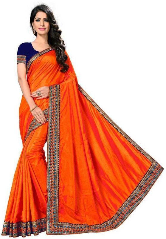 Embroidered Bollywood Pure Silk Saree  (Orange)