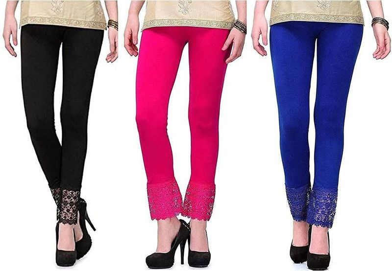 Leipzing Ankle Length Western Wear Legging  (Black, Pink, Blue, Solid)