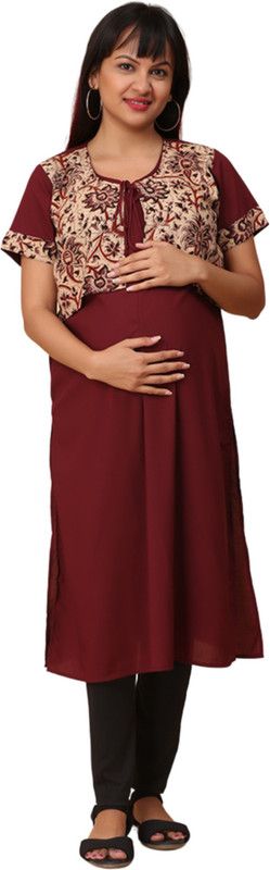 Women Floral Print Cotton Blend A-line Kurta  (Maroon)