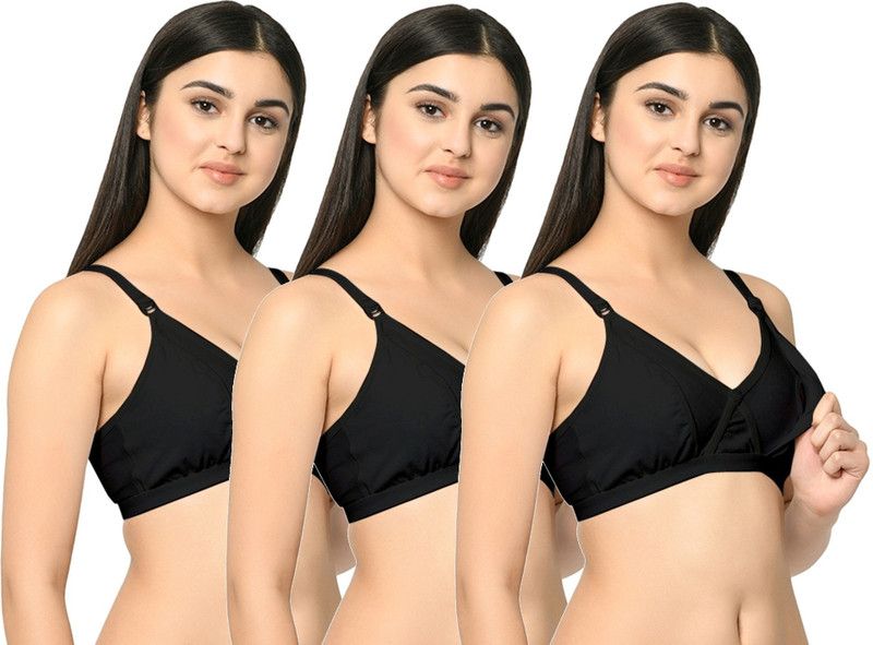 Pack of 3 Women Maternity/Nursing Non Padded Bra  (Black)