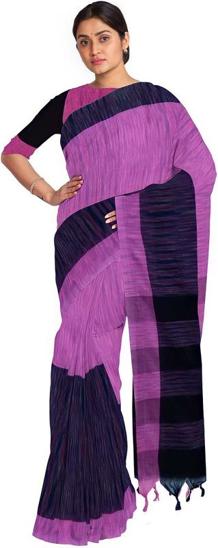 Handloom Pure Cotton Saree  (Purple)