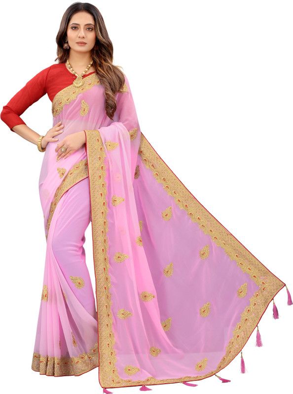 Woven Bollywood Georgette Saree  (Pink)