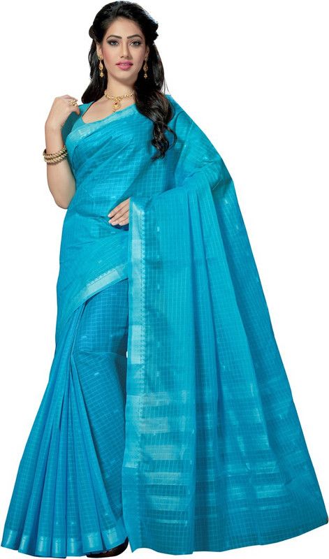 Solid/Plain Bollywood Pure Cotton Saree  (Blue)