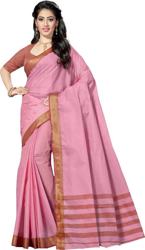 Self Design, Checkered Bollywood Pure Cotton Saree  (Pink)