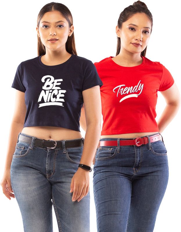 Pack of 2 Casual Regular Sleeves Printed Women Red, Blue Top