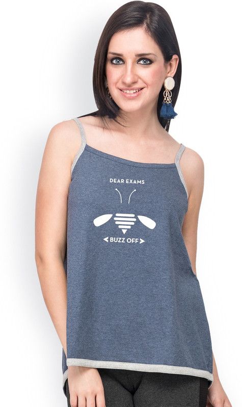 Casual Sleeveless Printed Women Blue, Grey Top