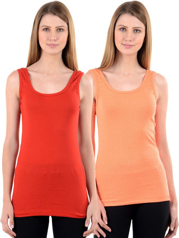 Casual Sleeveless Solid Women Red, Orange Top