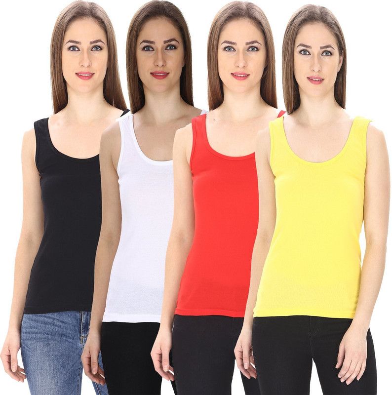 Pack of 4 Casual Sleeveless Solid Women Red, White, Black, Yellow Top