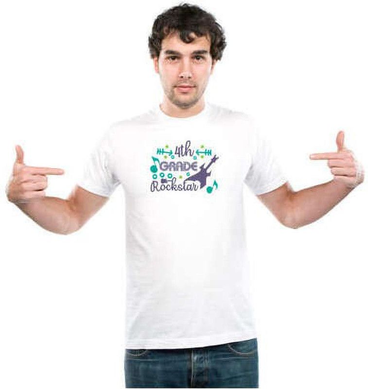 Men Colorblock Round Neck Polyester White T-Shirt