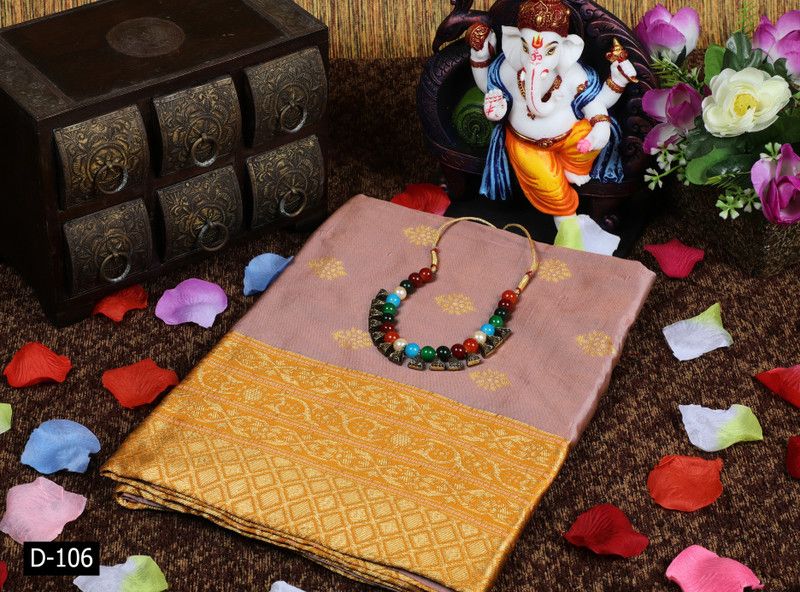 Fashion Jacquard Saree  (Brown)