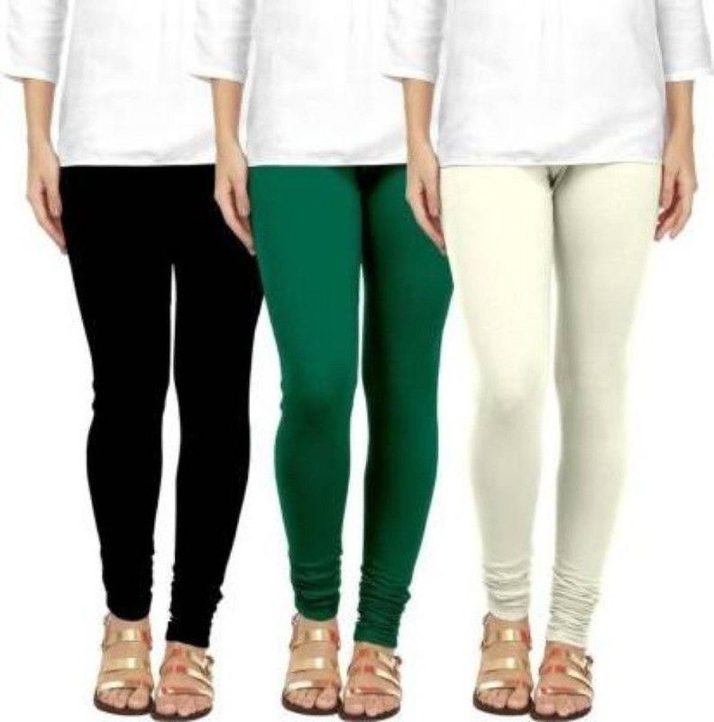 FIECLO Churidar Ethnic Wear Legging  (White, Green, Black, Solid)