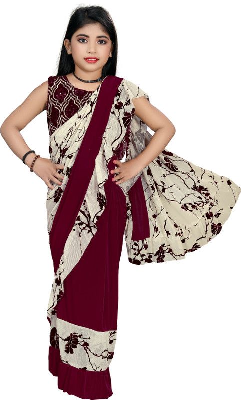 Printed, Digital Print, Embellished, Embroidered, Floral Print, Self Design Bollywood Lycra Blend Saree  (Beige)