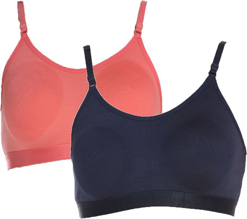 Pack of 2 Women Sports Non Padded Bra  (Orange, Blue)