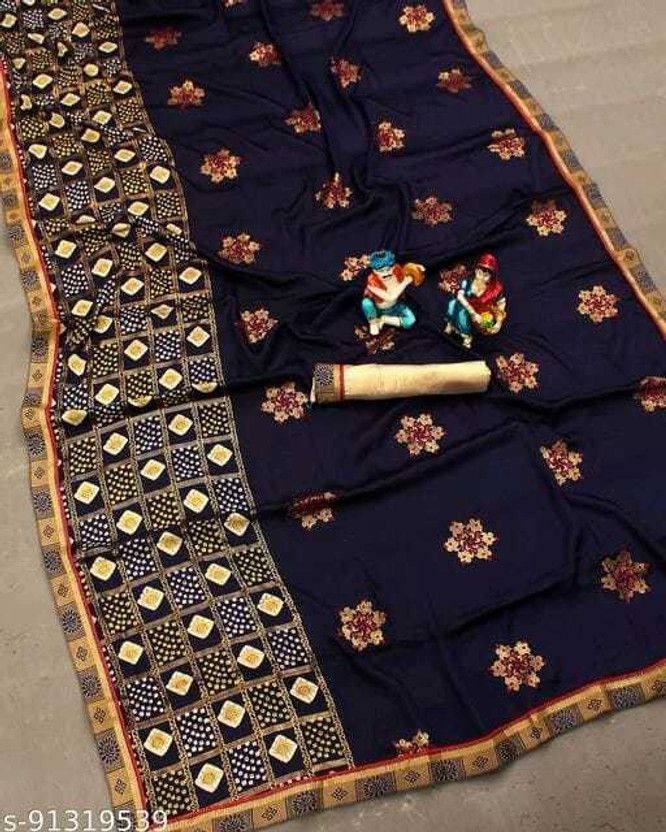 Printed Bandhani Chiffon Saree  (Dark Blue)