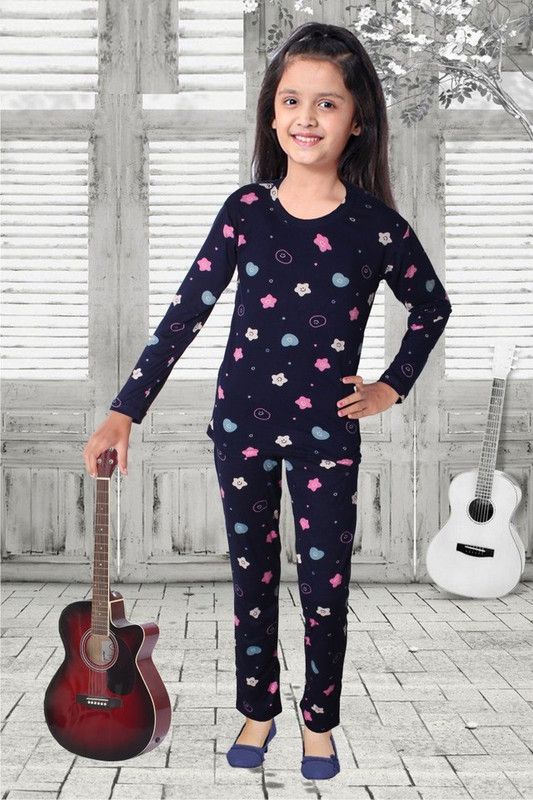 Girls Printed Dark Blue