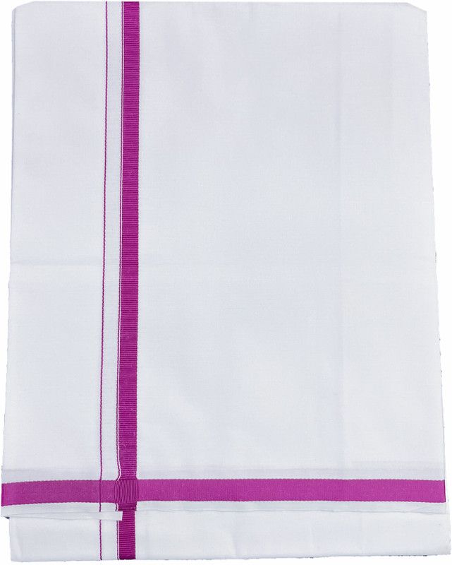 Prakasam Cotton Premium Quality White with Purple Border Single Solid Men Dhoti
