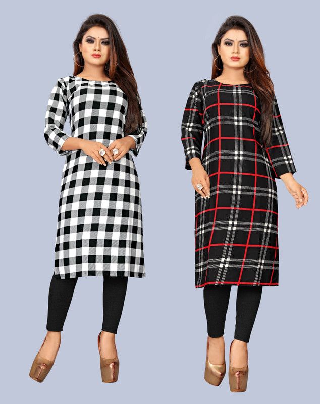 Pack of 2 Women Floral Print Crepe A-line Kurta  (White, Black)
