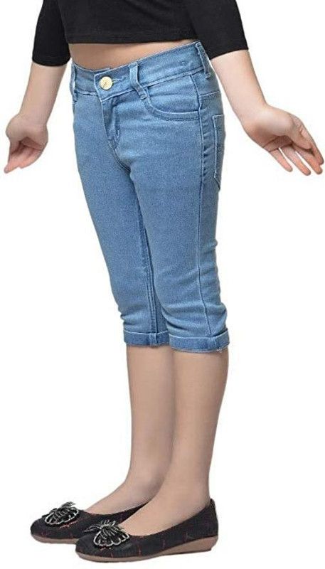 Capri For Girls Casual Solid Denim  (Light Blue Pack of 1)