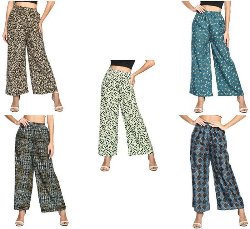 Women Regular Fit Green, Beige, White Crepe Trousers
