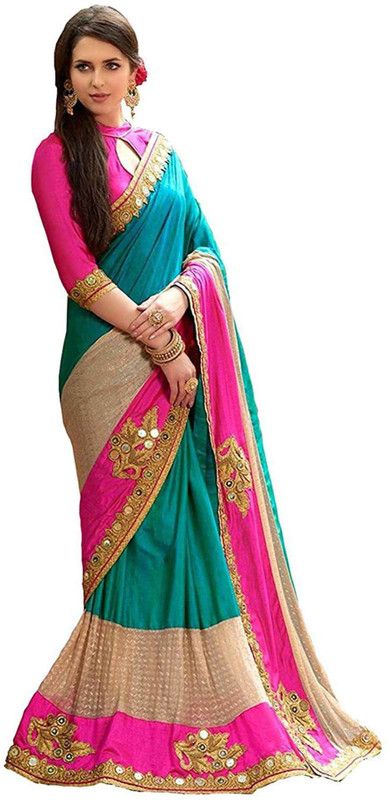 Embroidered Bollywood Lycra Blend Saree  (Dark Green)