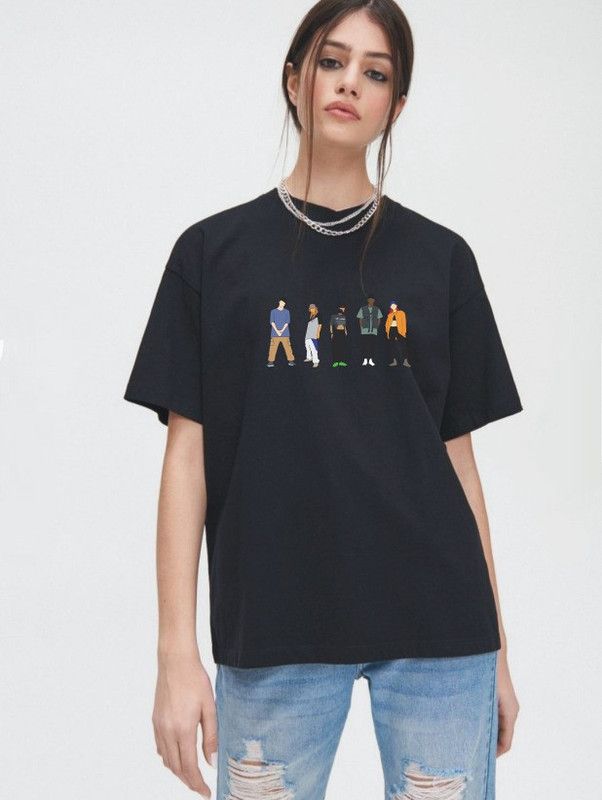 OVERSIZETSHIRT, WESTERNWEAR, BOYFRIENDTSHIRT, GRAFICSPRINTTSHIRT, OVERSIZEBOYFRIENDTSHIRT Women Graphic Print Round Neck Cotton Blend Black T-Shirt