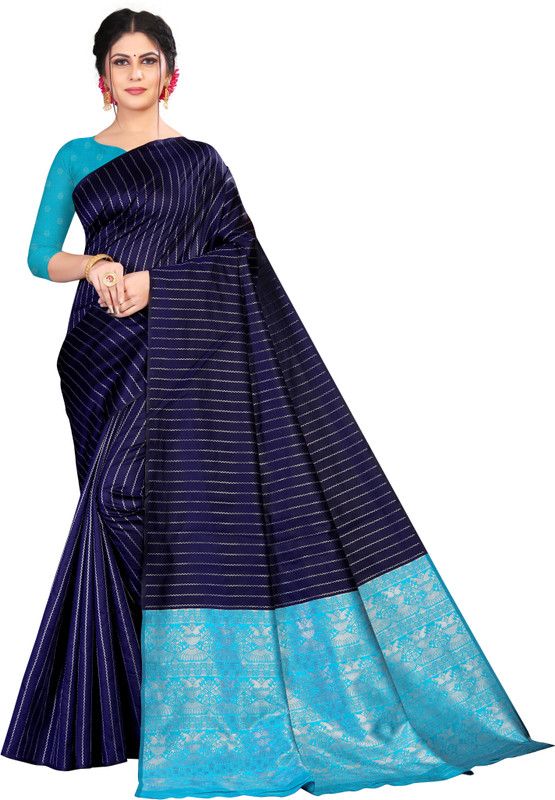 Self Design Kanjivaram Pure Silk Saree  (Blue)