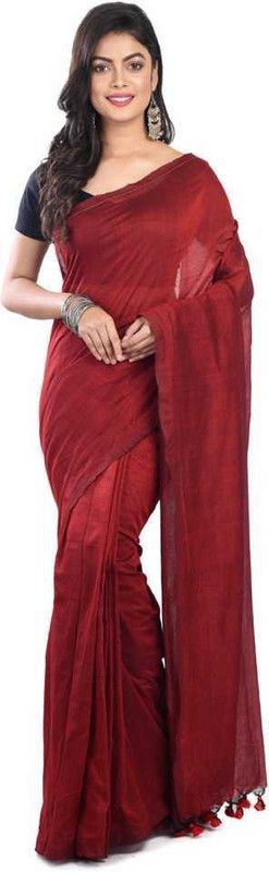 Solid Bollywood Pure Cotton Saree  (Maroon)