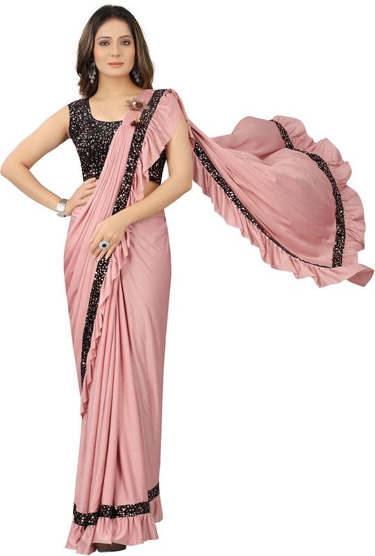 Solid Fashion Lycra Blend Saree  (Pink)